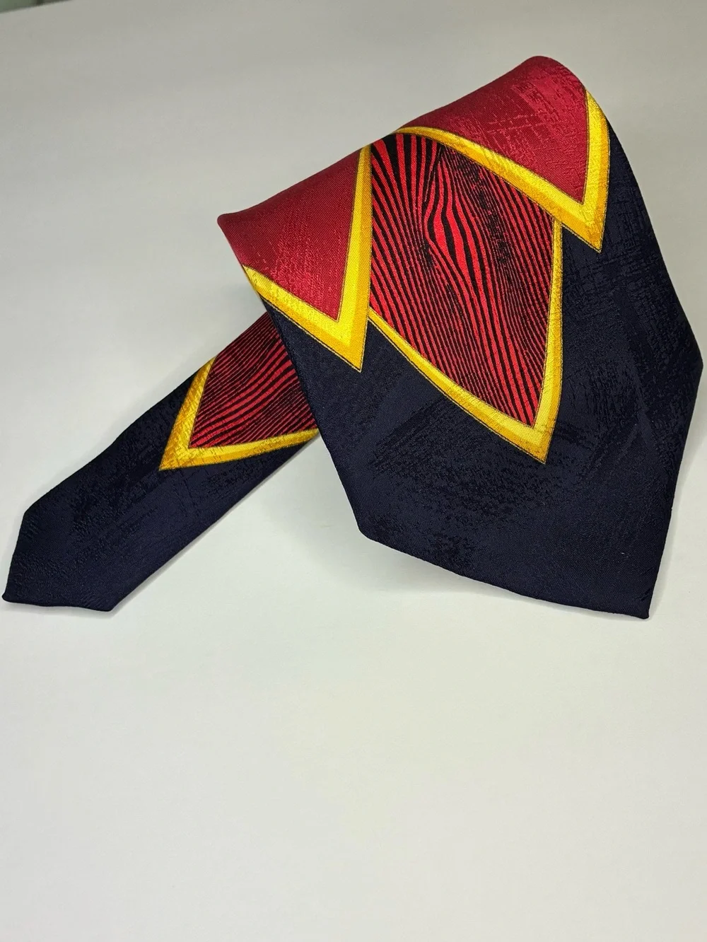VTG Vitaliano Pancaldi Men Silk Necktie Geometric Stripe Blue Red Gold Italy 60”